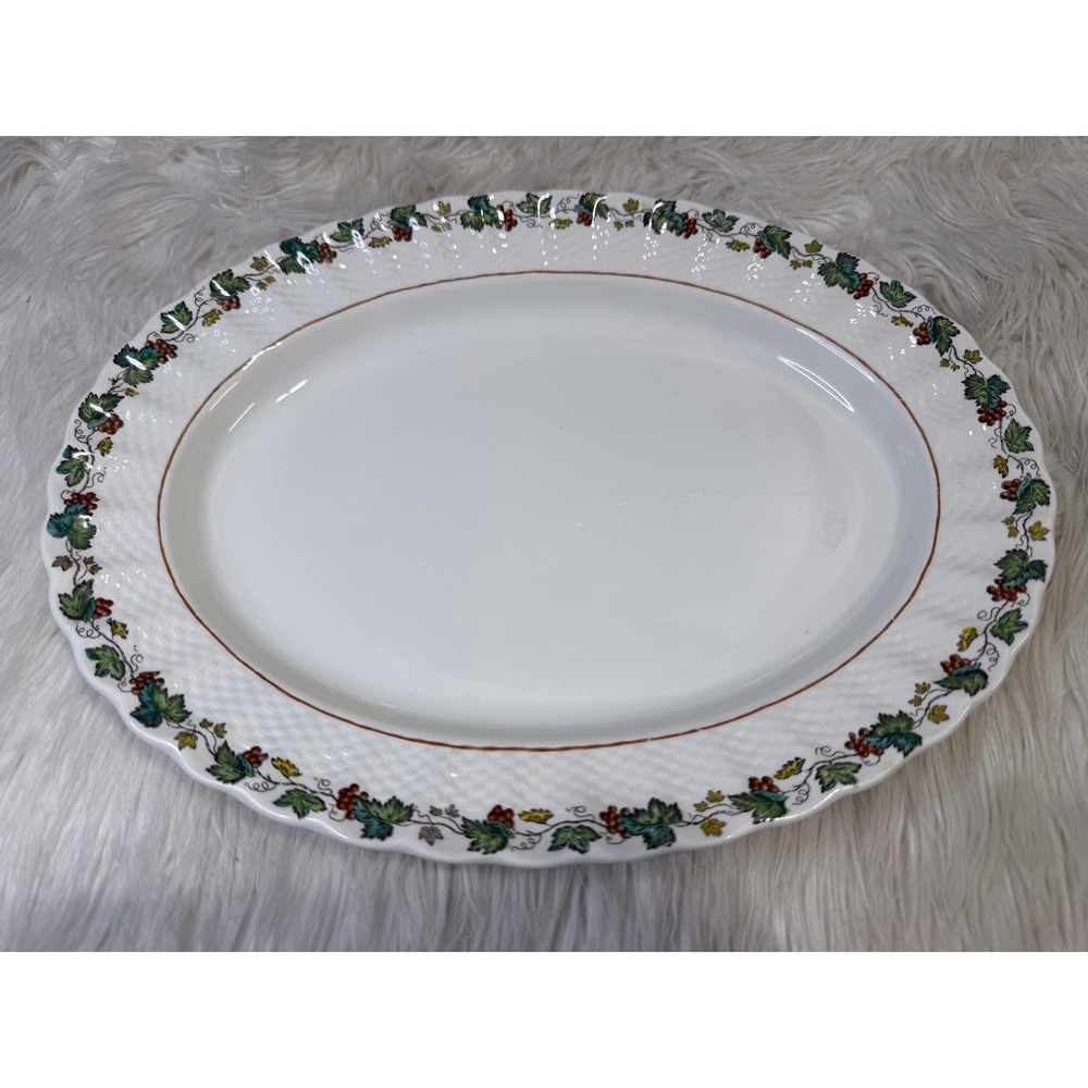 Copeland Spode Wicker Lane Oval Serving Platter 12.5 Inch Grape Vine England